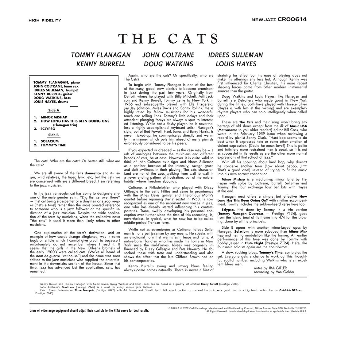 The Cats - Tommy Flanagan, John Coltrane, Kenny Burrell & Idrees Sulieman - The Cats - OJC LP { Vinyl LP }