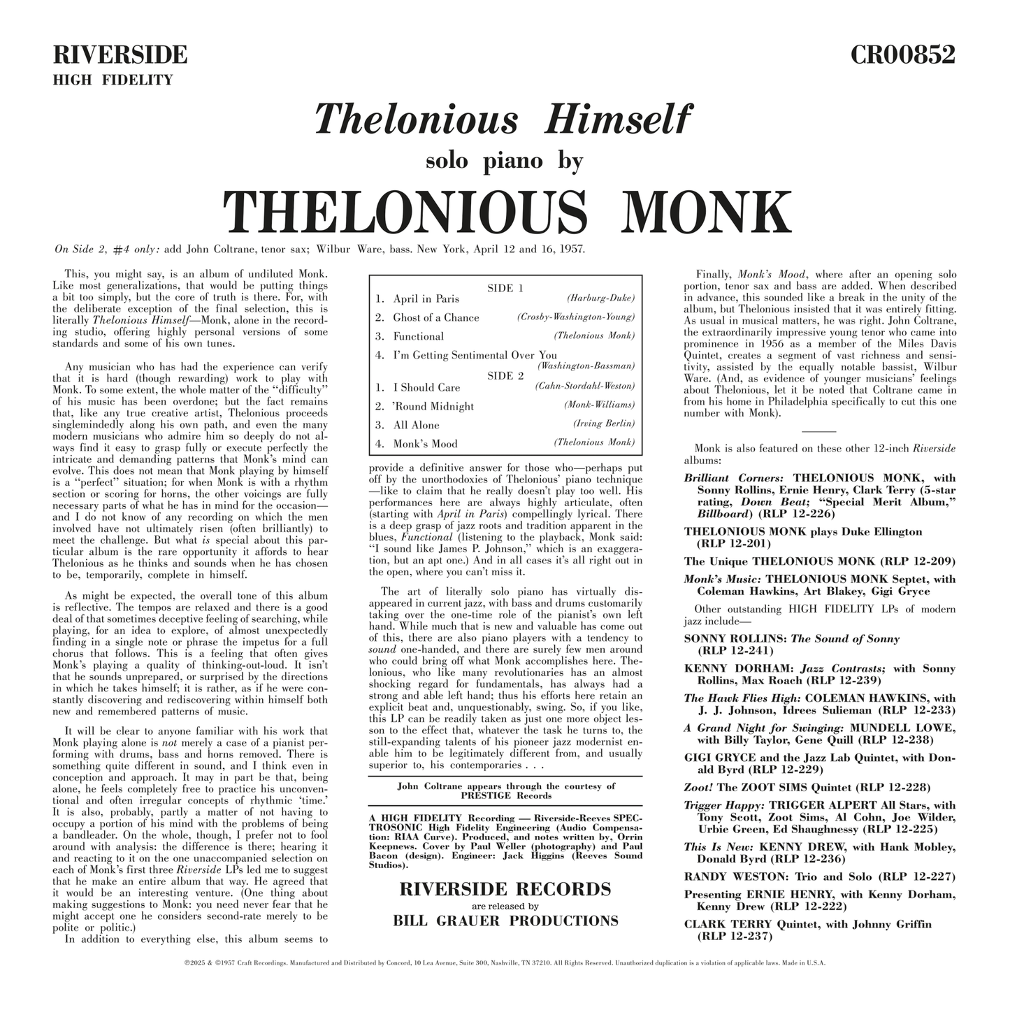 Thelonious Monk - Thelonious Himself - OJC LP { Vinyl LP }