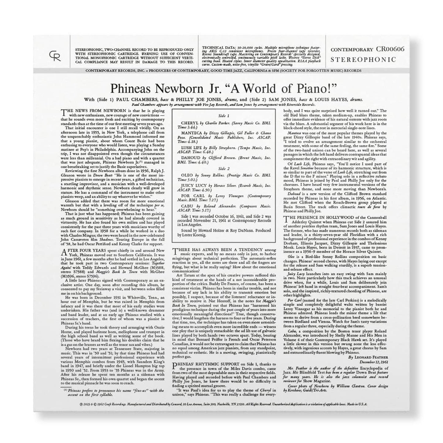 Phineas Newborn Jr. - A World of Piano! - Contemporary LP { Vinyl LP }