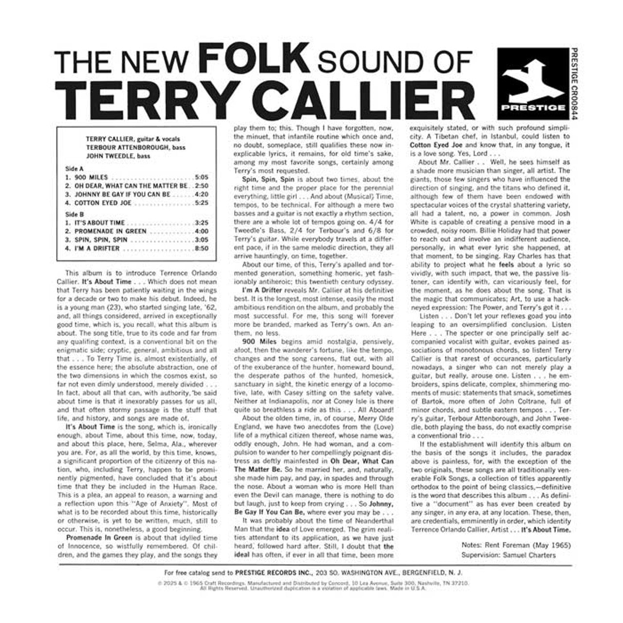 Terry Callier - The New Folk Sound of Terry Callier - Bluesville Acoustic Sounds Series LP { Vinyl LP }