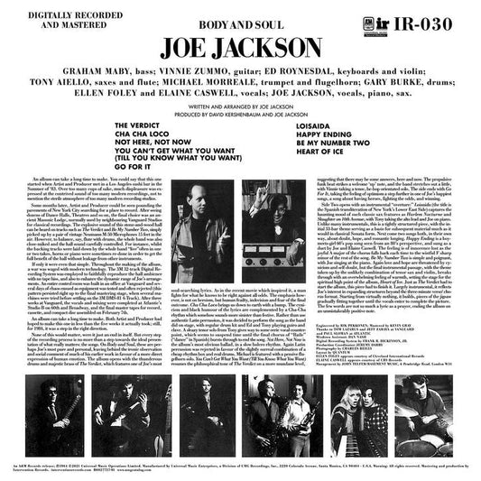 Joe Jackson - Body and Soul - Intervention Records LP { Vinyl LP }