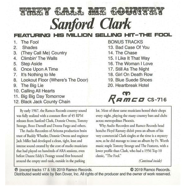 Sanford Clark - They Call Me Country - CD { Vinyl LP }