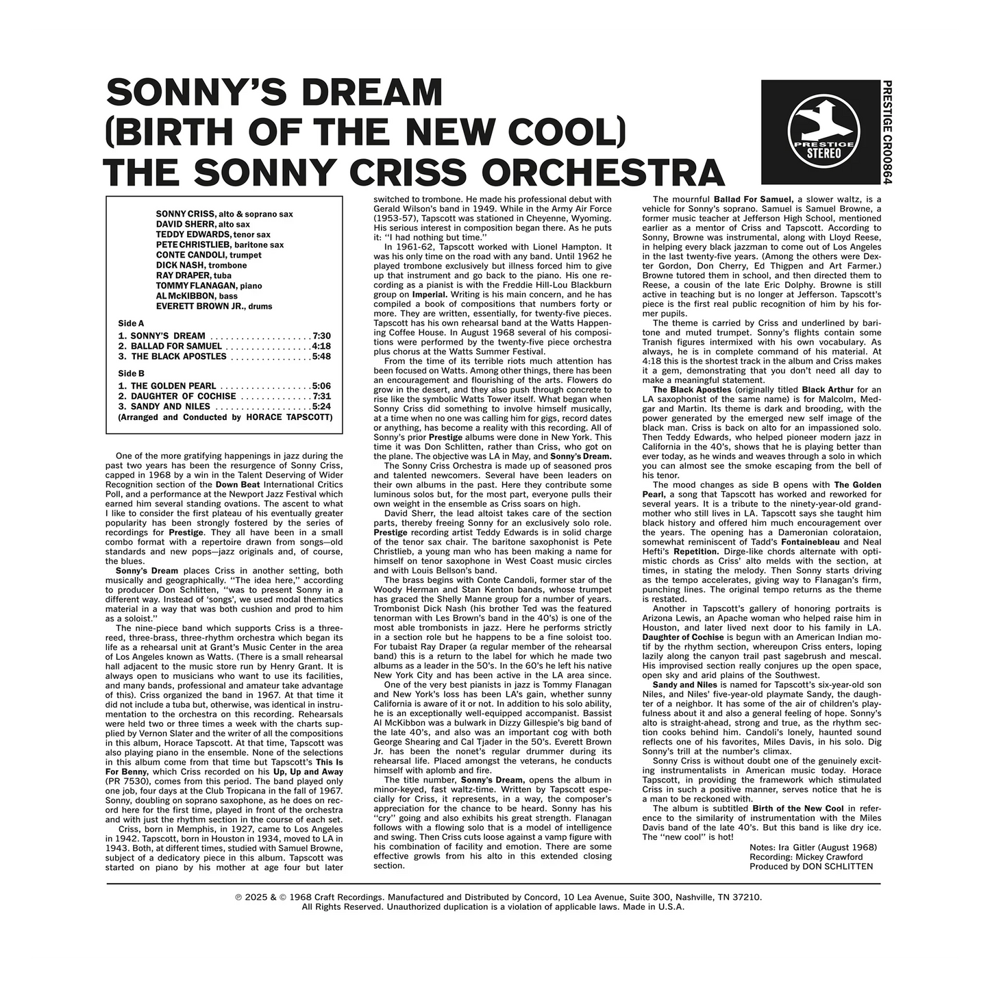 The Sonny Criss Orchestra - Sonny's Dream (Birth Of The New Cool) - OJC LP { Vinyl LP }