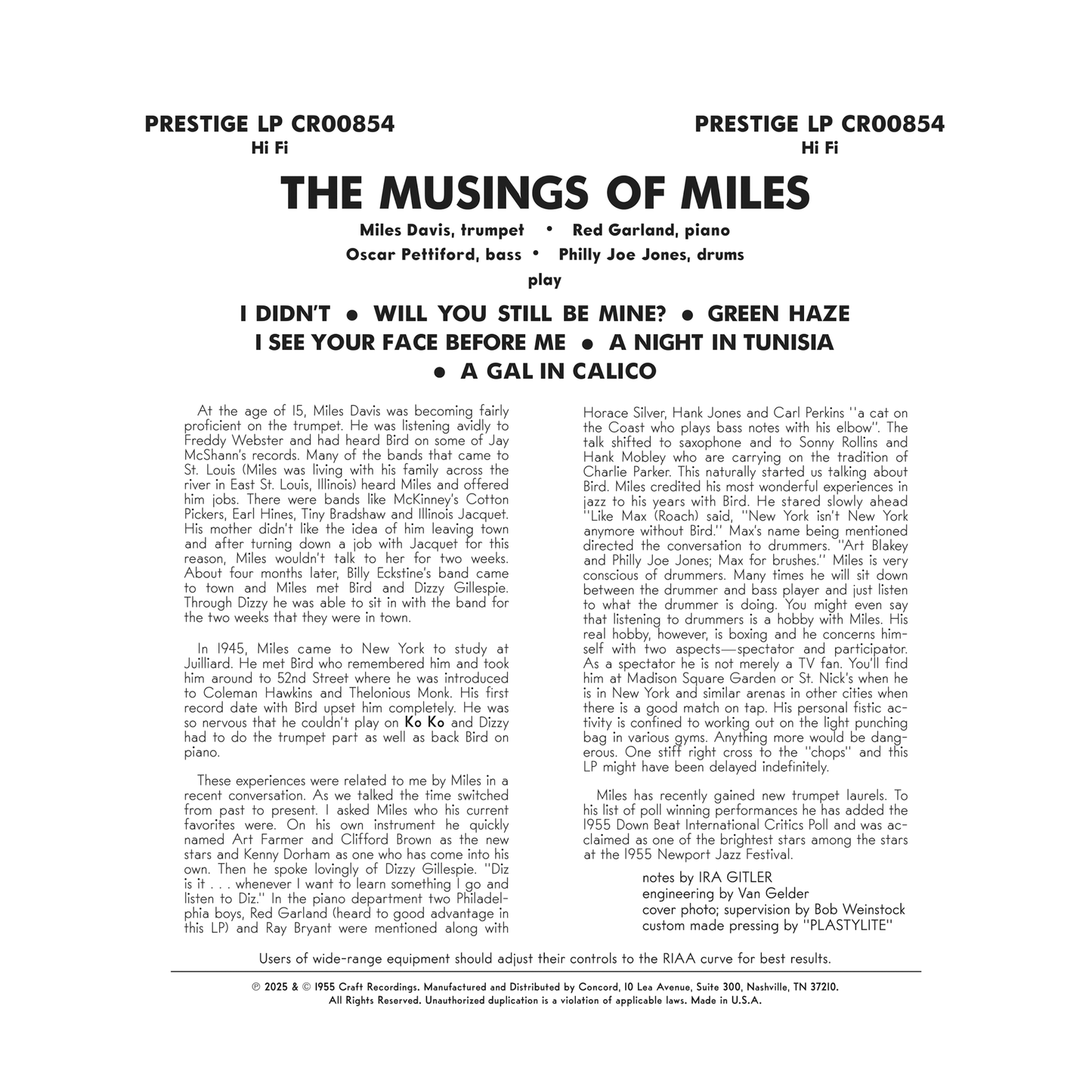 Miles Davis - The Musings of Miles - OJC LP { Vinyl LP }