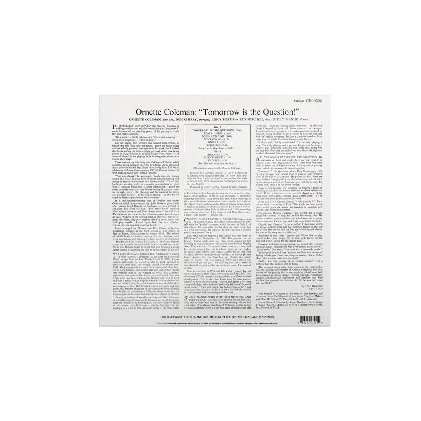 Ornette Coleman - Tomorrow Is the Question! - Contemporary LP { Vinyl LP }
