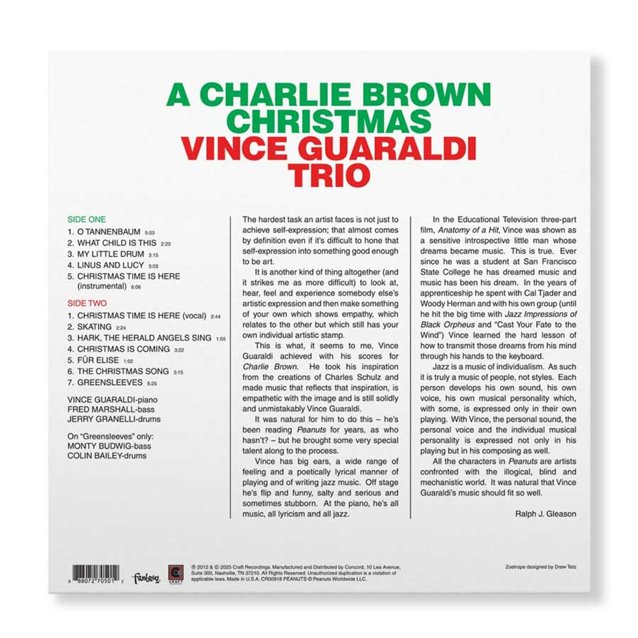Vince Guaraldi Trio - A Charlie Brown Christmas (60th Anniversary) - Zoetrope Picture Disc LP { Vinyl LP }