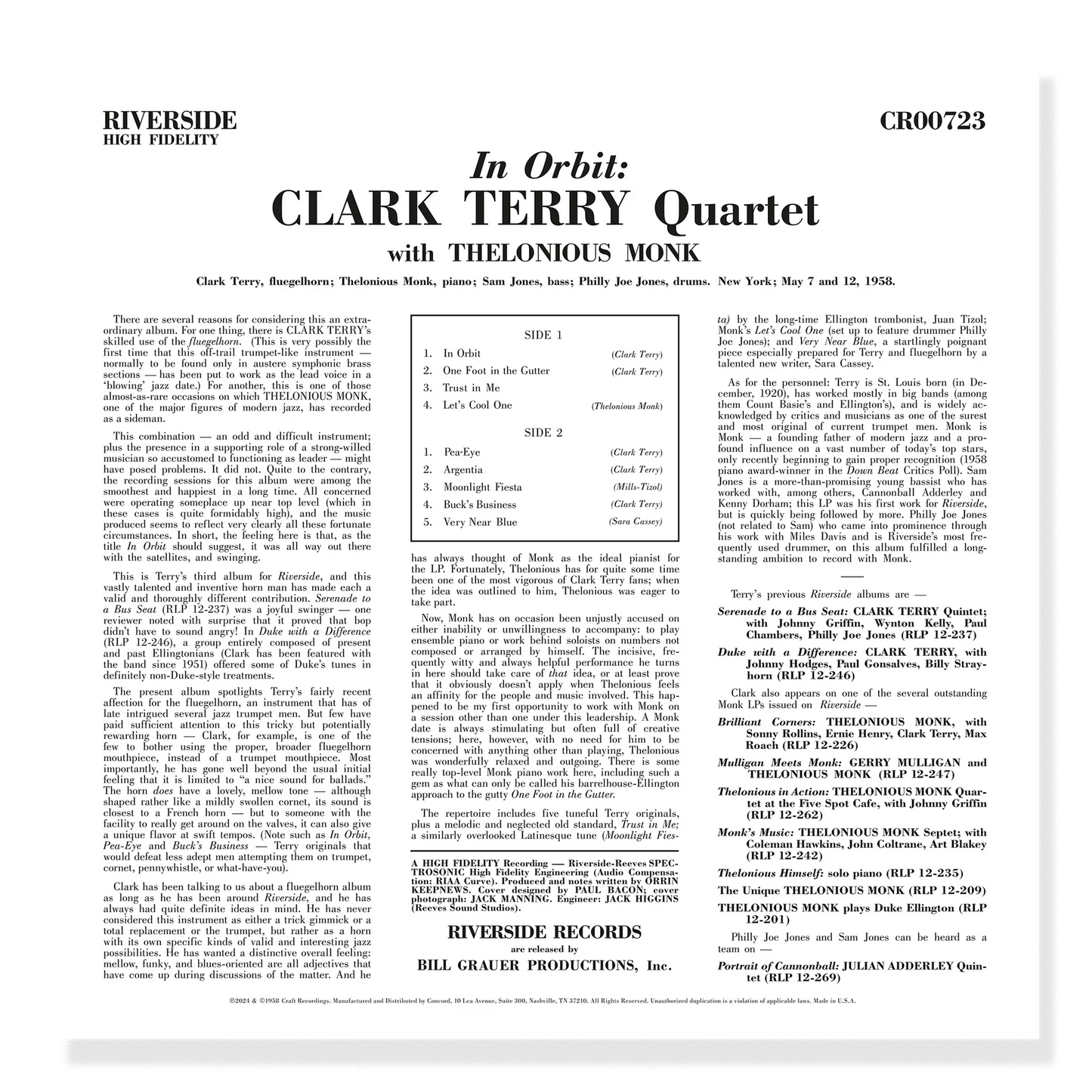 Clark Terry Quartet - In Orbit - OJC LP { Vinyl LP }