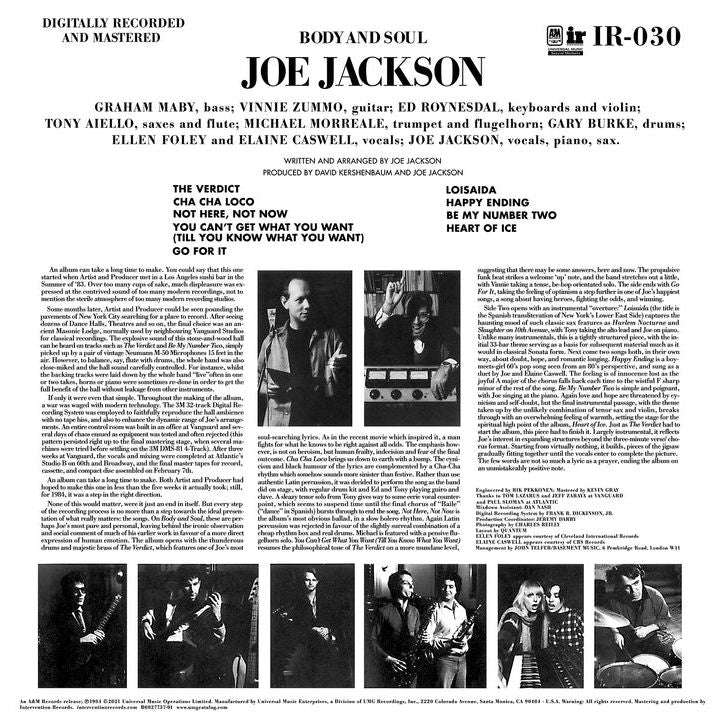 Joe Jackson - Body and Soul - Intervention Records LP { Vinyl LP }