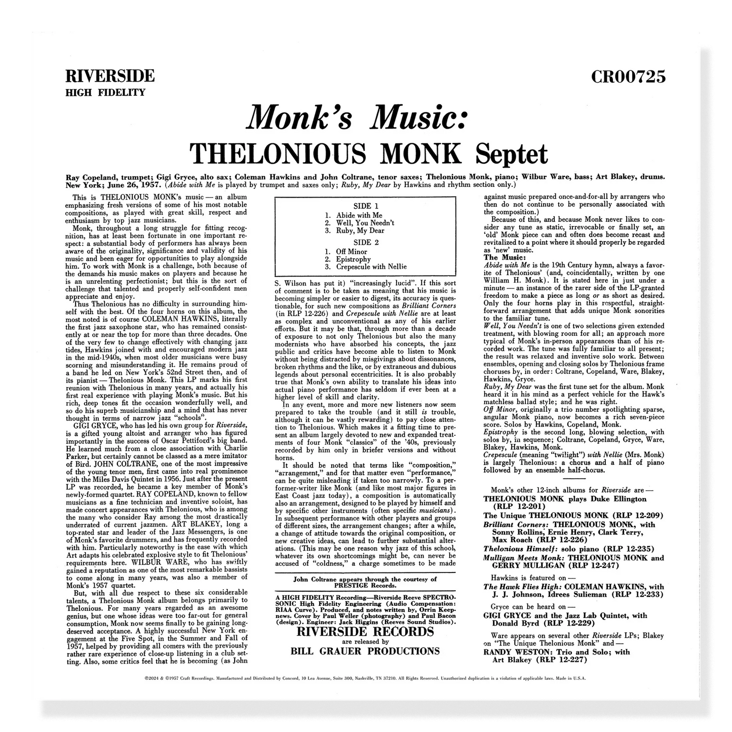 Thelonious Monk - Monk's Music - OJC LP { Vinyl LP }