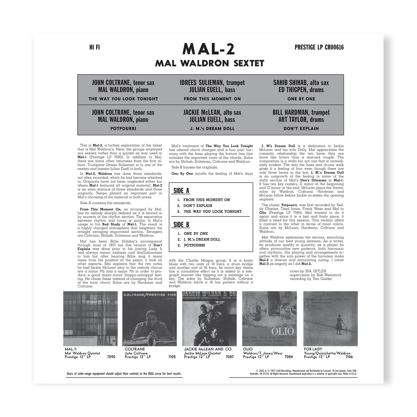 Mal Waldron Sextet - Mal/2 - OJC LP { Vinyl LP }