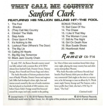 Sanford Clark - They Call Me Country - CD { Vinyl LP }