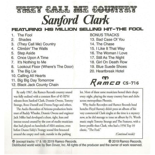 Sanford Clark - They Call Me Country - CD { Vinyl LP }