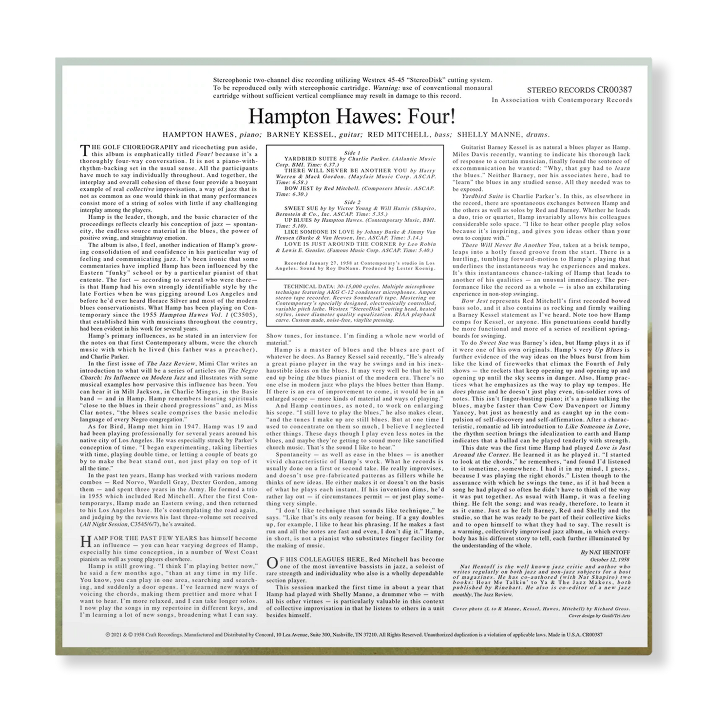 Hampton Hawes - Four! With Barney Kessel, Shelly Manne & Red Mitchell - Contemporary LP { Vinyl LP }