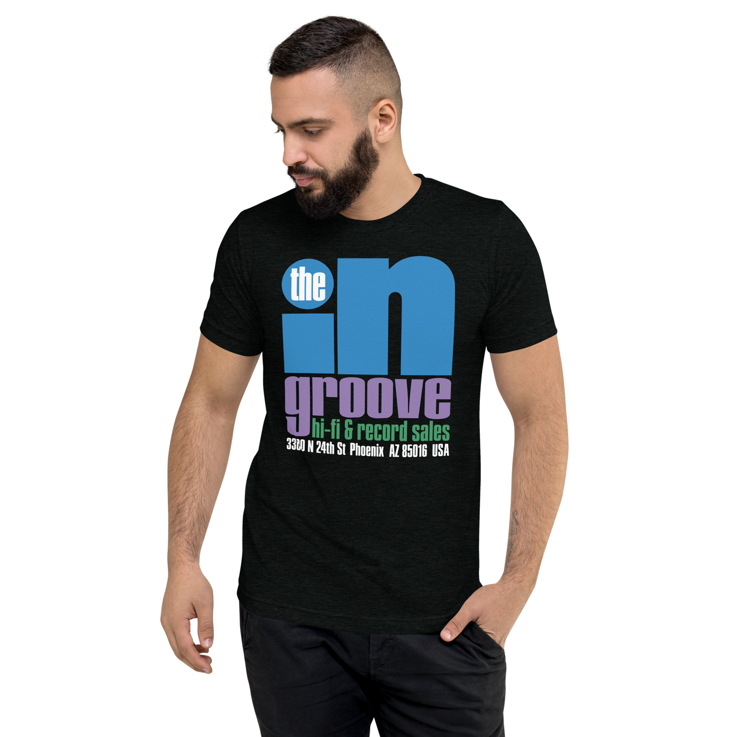 The 'In' Groove Record Store Solid Black Jazzy T-Shirt { Vinyl LP }